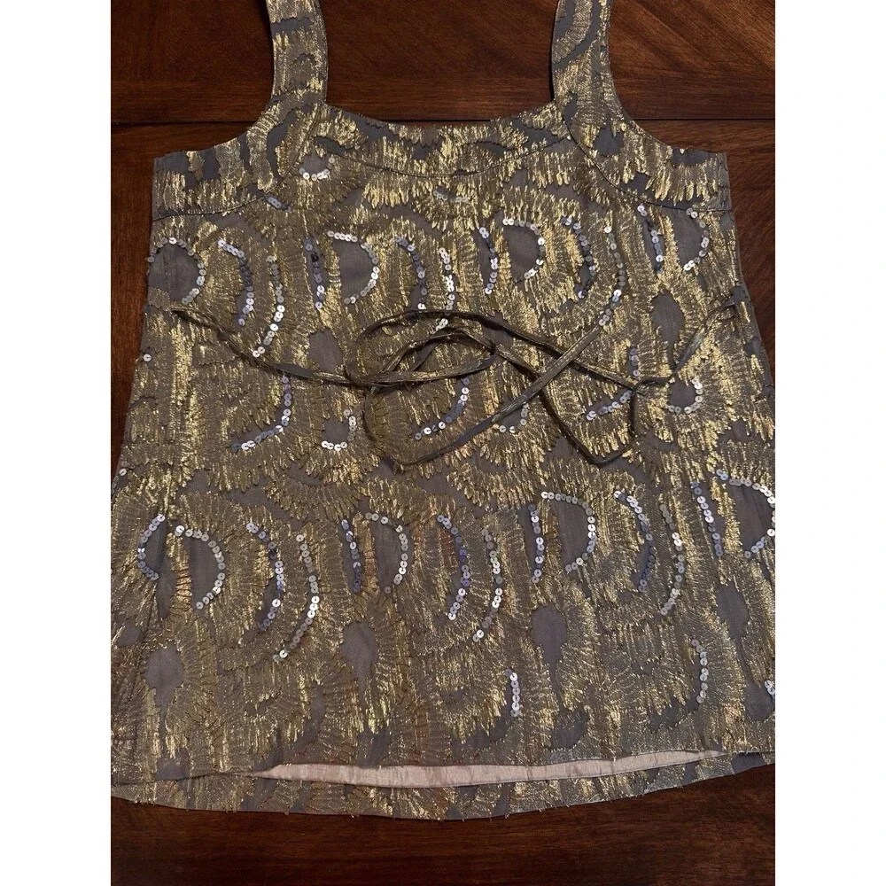MISS ME Silk blouse fully lined Gold and Silver accents, Amazing! Sz L